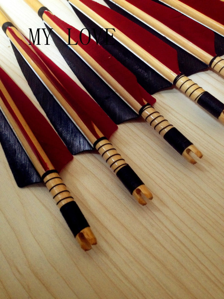 12 Pcs Wooden Arrows Handmade Turkey Feather