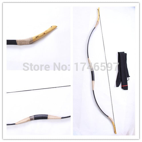 Traditional  Recurve Bow Archery Longbow 20-65 LBS  Black Cow Leather
