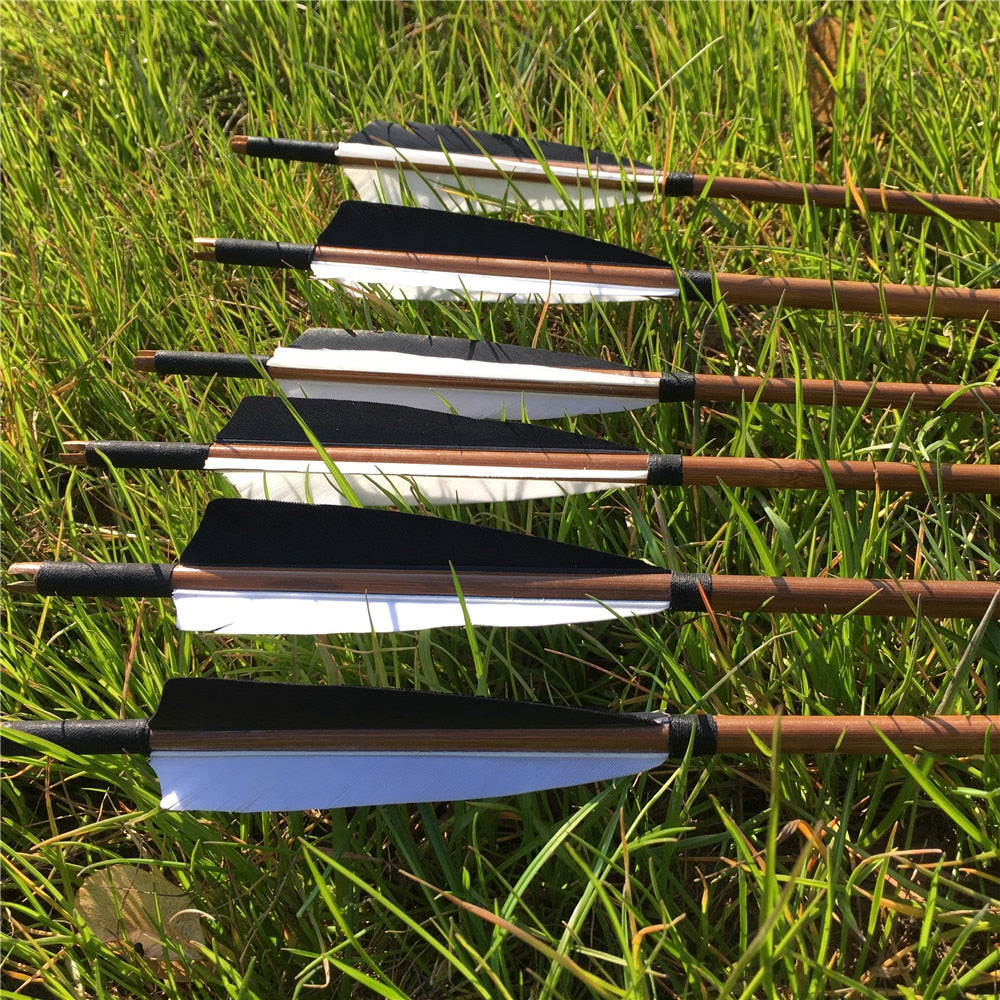 6/12/24PCS 32'' Black & White Turkey Feather Traditional Handmade Bamboo Arrows