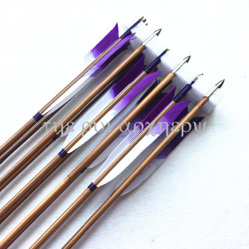 6/12/24 Pcs Purple Handmade Bamboo Arrows Eagle Feather
