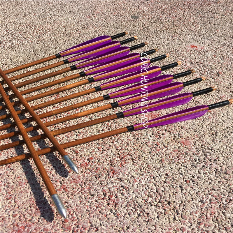 12 Pcs Bamboo Arrows Purple Feather