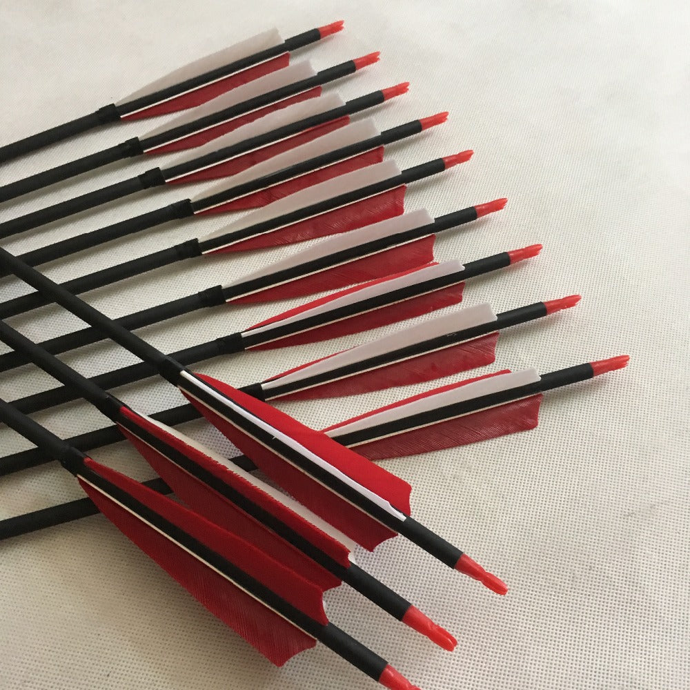 12 PCS Red&White Archery Carbon Arrows