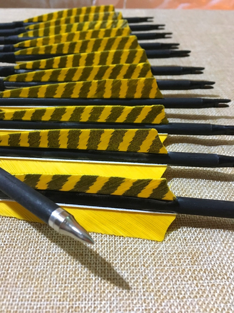 12 PCS Carbon Arrows Yellow Parabolic Feathers